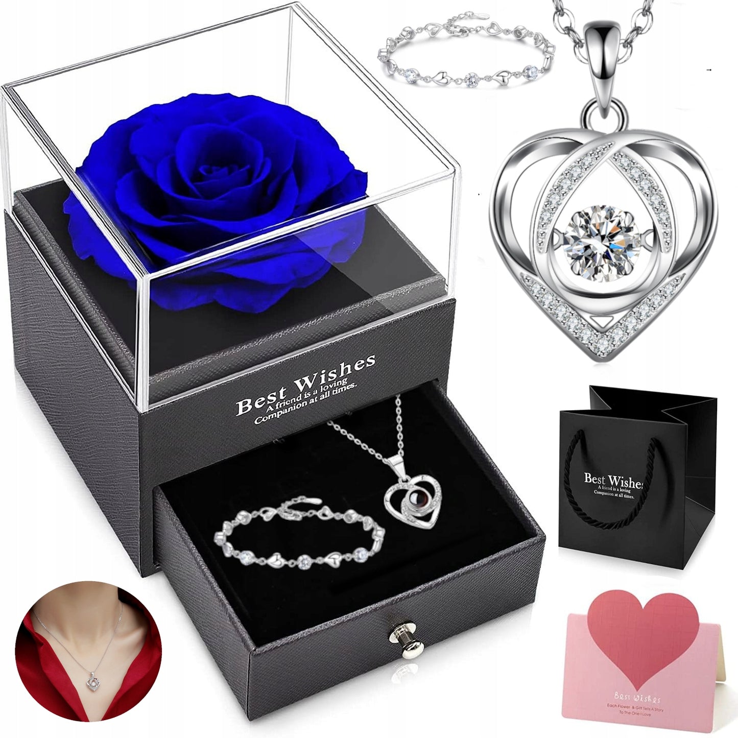 AMŽINA ROŽĖ DĖŽUTĖJE DOVANA MOTERIMS KAROLIAI + Apyrankė