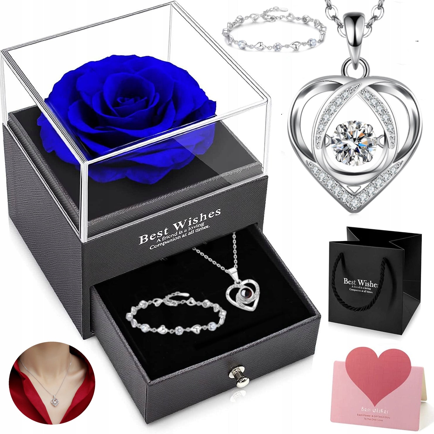 AMŽINA ROŽĖ DĖŽUTĖJE DOVANA MOTERIMS KAROLIAI + Apyrankė