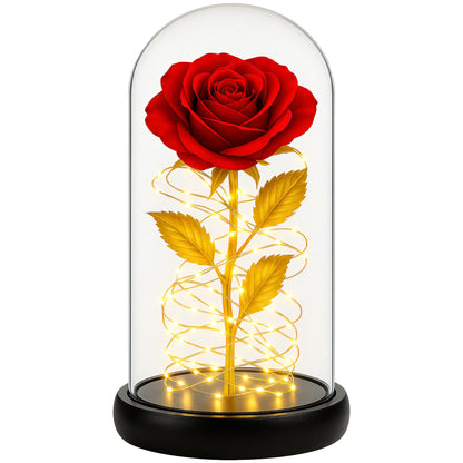 AMŽINA RAUDONA RAUDONA ROŽĖ STIKLINĖJE, ŠVIEČIANTI LED, DOVANA Valentino dienai, Moters dienai