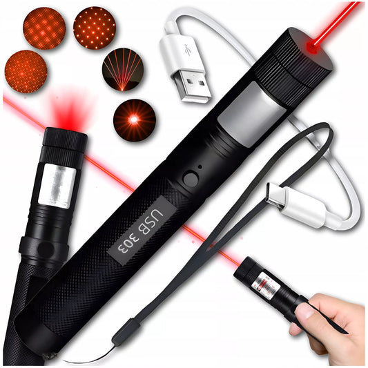 Raudonas lazerinis rodyklės įrenginys su USB įkrovimu ir dideliu veikimo nuotoliu