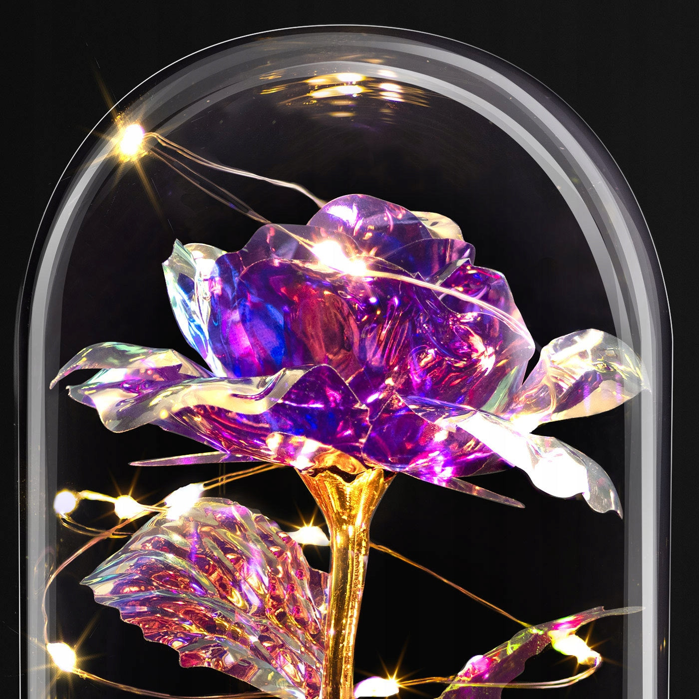 Amžina Rožė Stiklinėje su LED – Violetinė Lemputė – Dovana Moteriai Niej Murrano