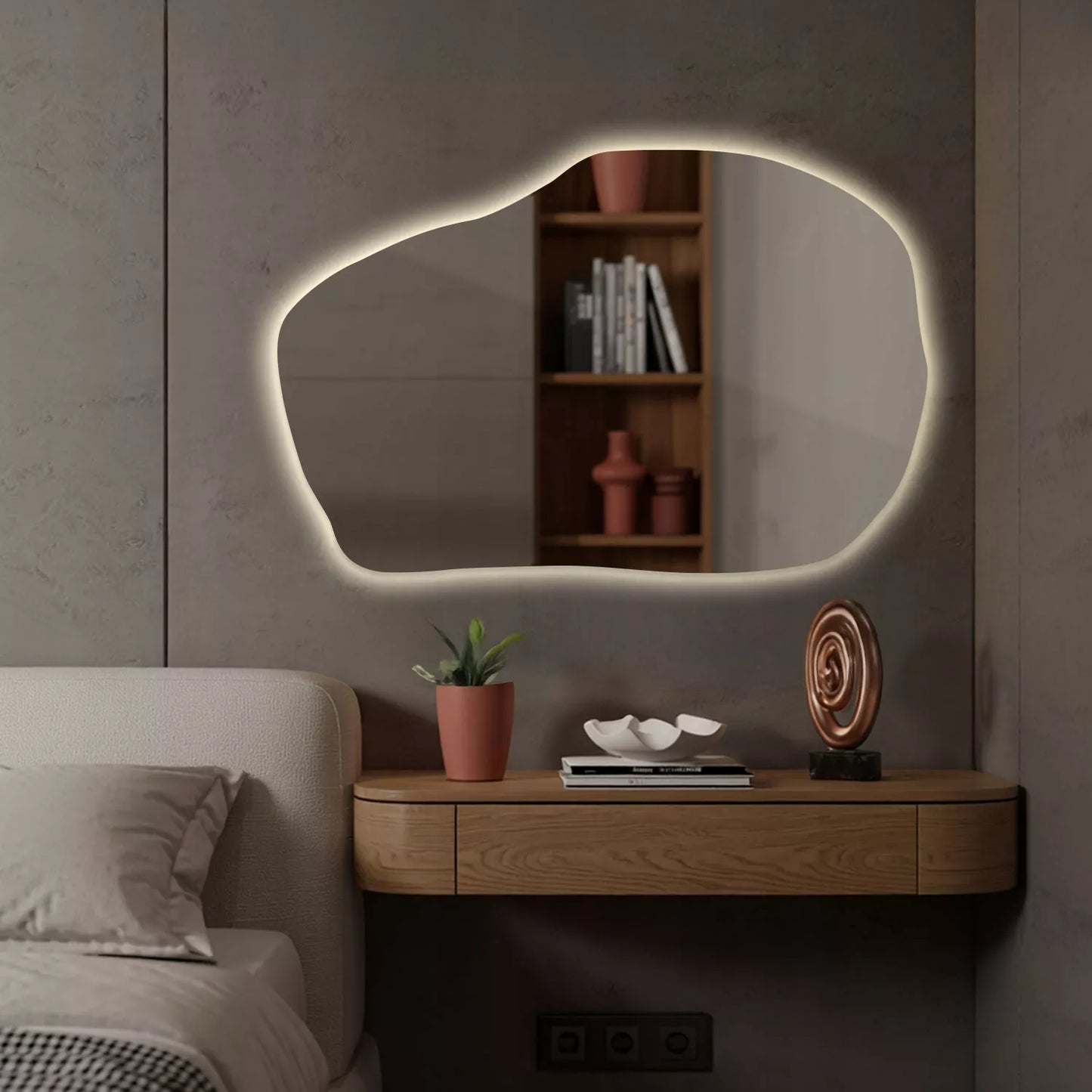 Sienos veidrodis su LED apšvietimu, dekoratyvinis netaisyklingos dėmės formos