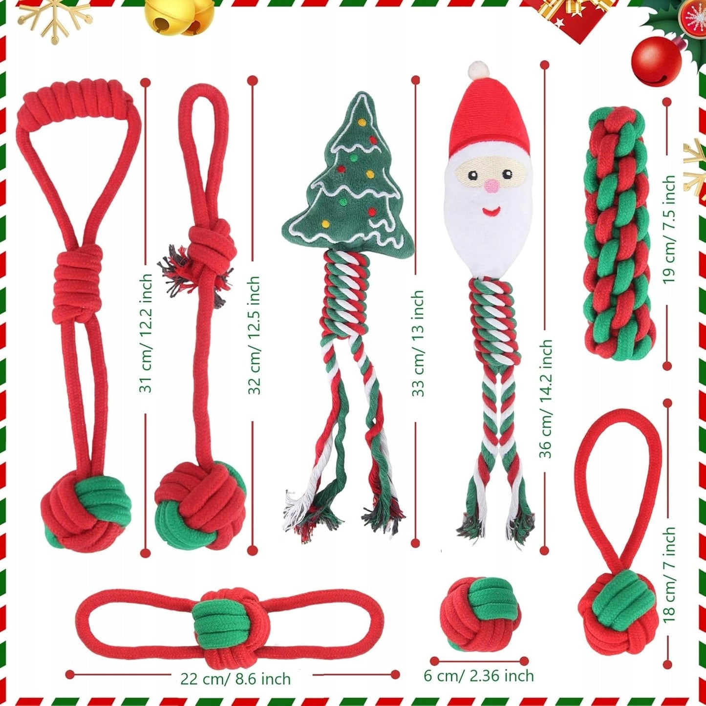 KALĖDINIAI ŠUNŲ ŽAISLAI Rinkinys 8 Kramtomieji žaislai Kalėdinė dovana