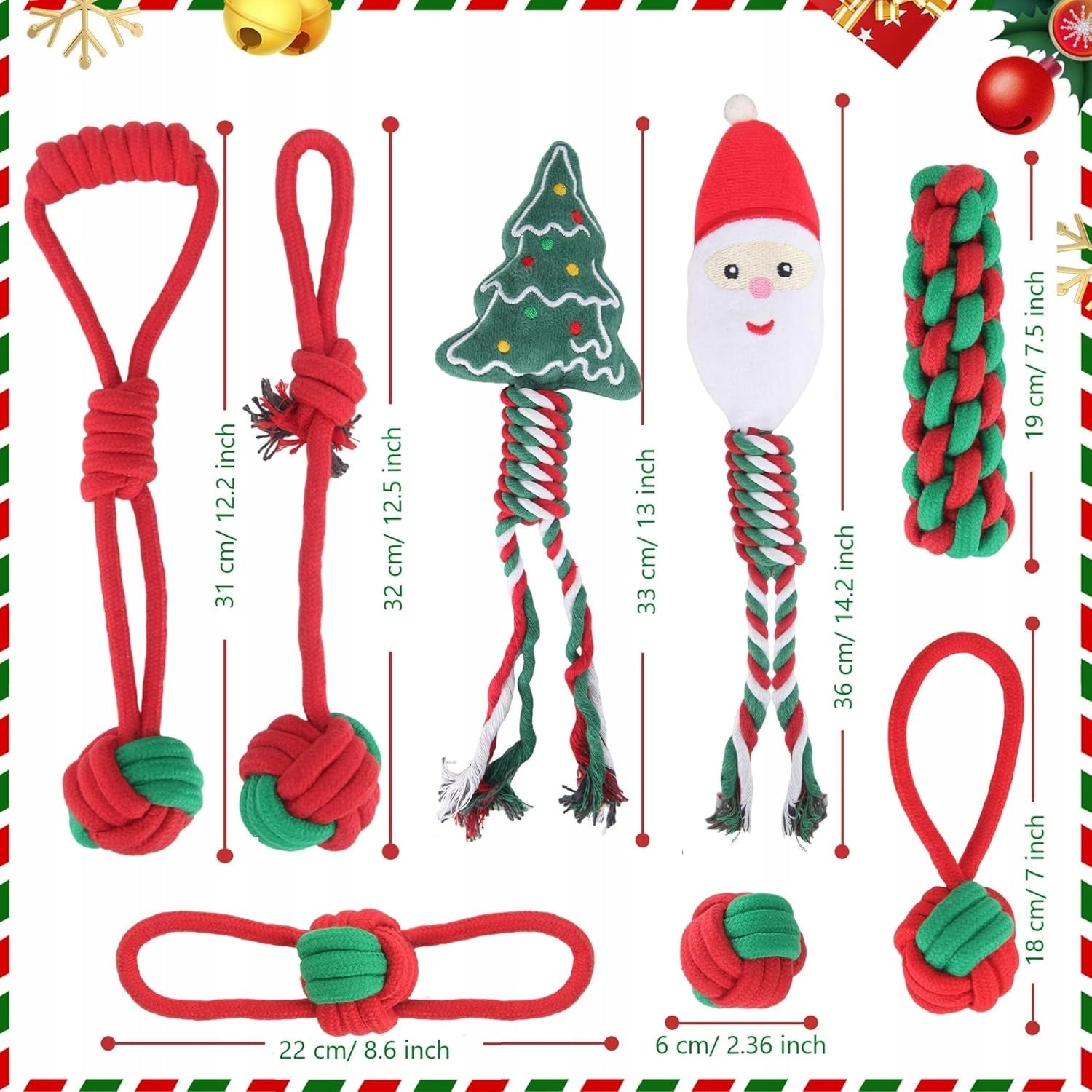 KALĖDINIAI ŠUNŲ ŽAISLAI Rinkinys 8 Kramtomieji žaislai Kalėdinė dovana