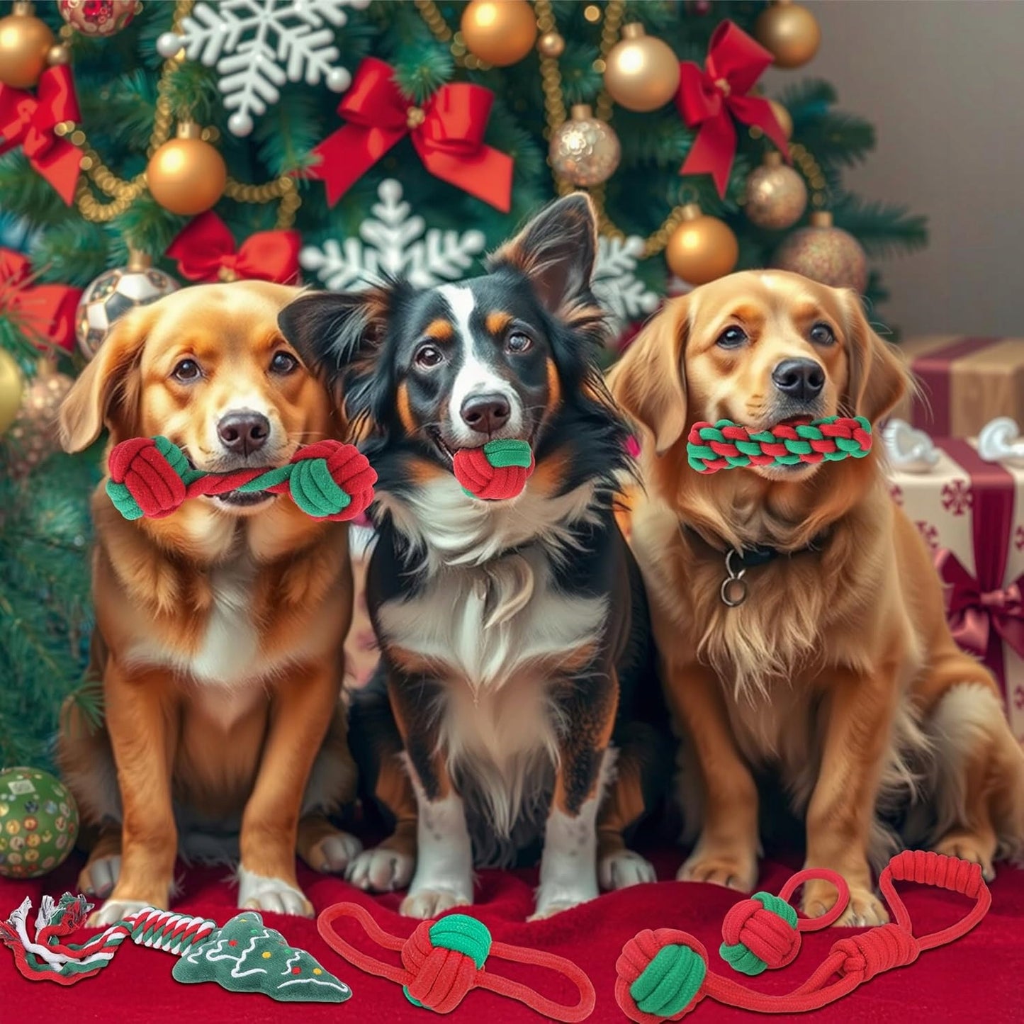 KALĖDINIAI ŠUNŲ ŽAISLAI Rinkinys 8 Kramtomieji žaislai Kalėdinė dovana