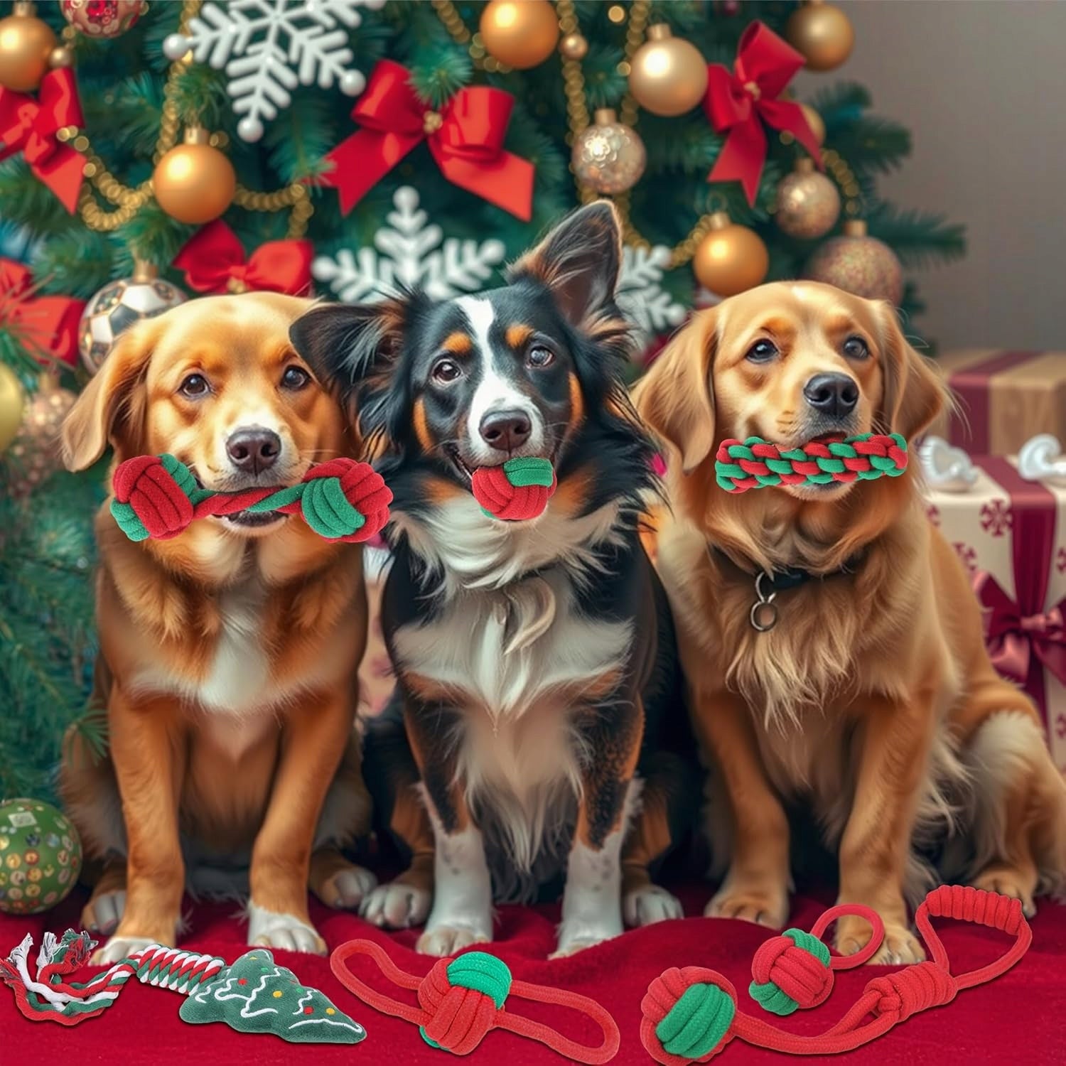 KALĖDINIAI ŠUNŲ ŽAISLAI Rinkinys 8 Kramtomieji žaislai Kalėdinė dovana