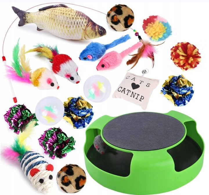 ŽAISKLA JŪSŲ KACIUI GRANDIKLIS SU PELE - RINKINYS 19 VIENETŲ, SUKTUKAS, TRAMPLINAS, KAMUOLYS, MEŠKERĖ