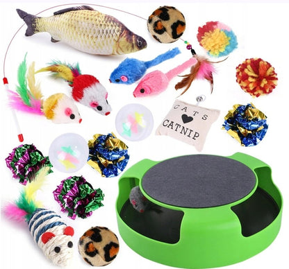 ŽAISKLA JŪSŲ KACIUI GRANDIKLIS SU PELE - RINKINYS 19 VIENETŲ, SUKTUKAS, TRAMPLINAS, KAMUOLYS, MEŠKERĖ