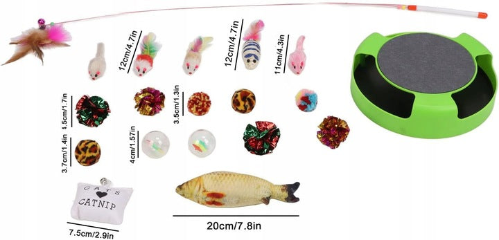 ŽAISKLA JŪSŲ KACIUI GRANDIKLIS SU PELE - RINKINYS 19 VIENETŲ, SUKTUKAS, TRAMPLINAS, KAMUOLYS, MEŠKERĖ