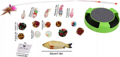 ŽAISKLA JŪSŲ KACIUI GRANDIKLIS SU PELE - RINKINYS 19 VIENETŲ, SUKTUKAS, TRAMPLINAS, KAMUOLYS, MEŠKERĖ