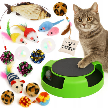 ŽAISKLA JŪSŲ KACIUI GRANDIKLIS SU PELE - RINKINYS 19 VIENETŲ, SUKTUKAS, TRAMPLINAS, KAMUOLYS, MEŠKERĖ