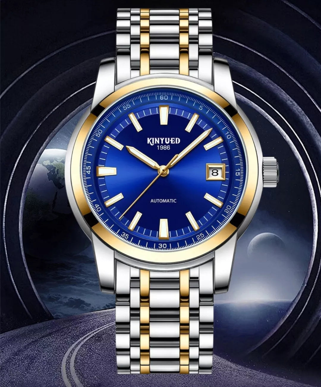 Vyriškas automatinis mechaninis prabangus laikrodis su datos rodikliu + dėžutė