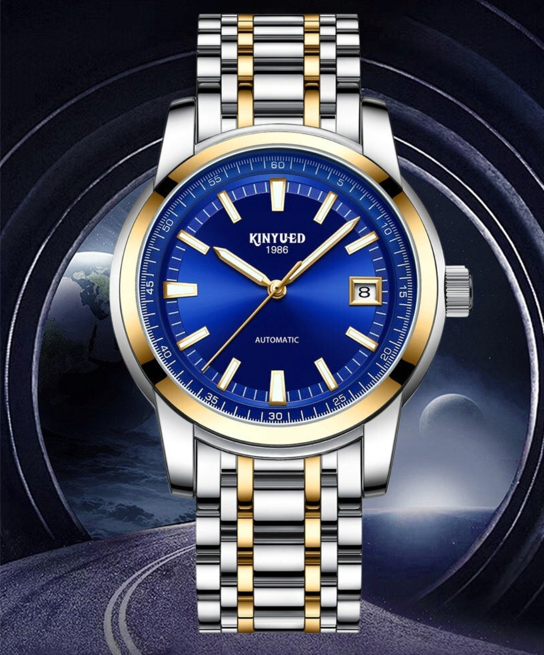 Vyriškas automatinis mechaninis prabangus laikrodis su datos rodikliu + dėžutė