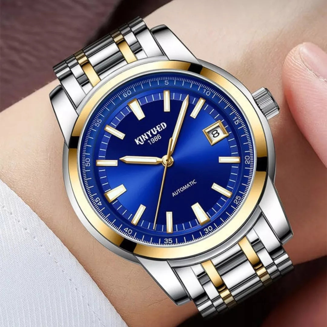 Vyriškas automatinis mechaninis prabangus laikrodis su datos rodikliu + dėžutė