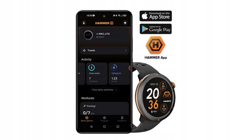 Išmanusis laikrodis Hammer Smartwatch 2 lite + Oranžinis dirželis komplekte!