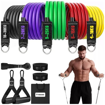Rinkinys: 5 elastinės pasipriešinimo juostos treniruotėms – Fitness Bands, iki 100 kg, aukštos kokybės