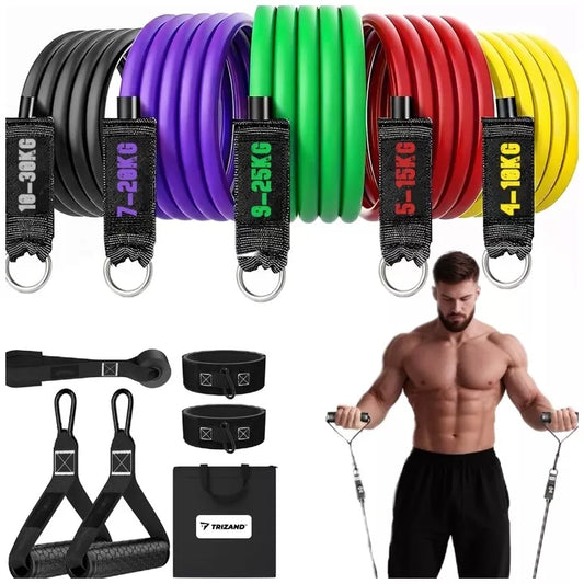 Rinkinys: 5 elastinės pasipriešinimo juostos treniruotėms – Fitness Bands, iki 100 kg, aukštos kokybės
