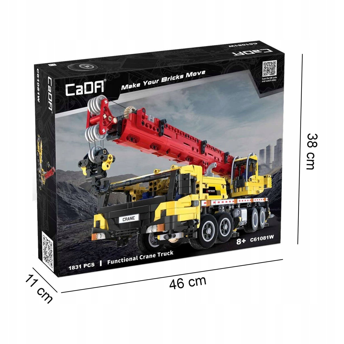 CaDA konstruktoriaus rinkinys, didelis sunkvežimis su mobiliuoju kranu, 1831 detalė