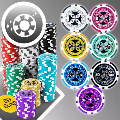 Pokerio rinkinys 500 žetonų, lagaminas, kortos, Teksaso kauliukai, didelis