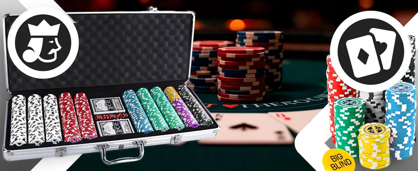 Pokerio rinkinys 500 žetonų, lagaminas, kortos, Teksaso kauliukai, didelis