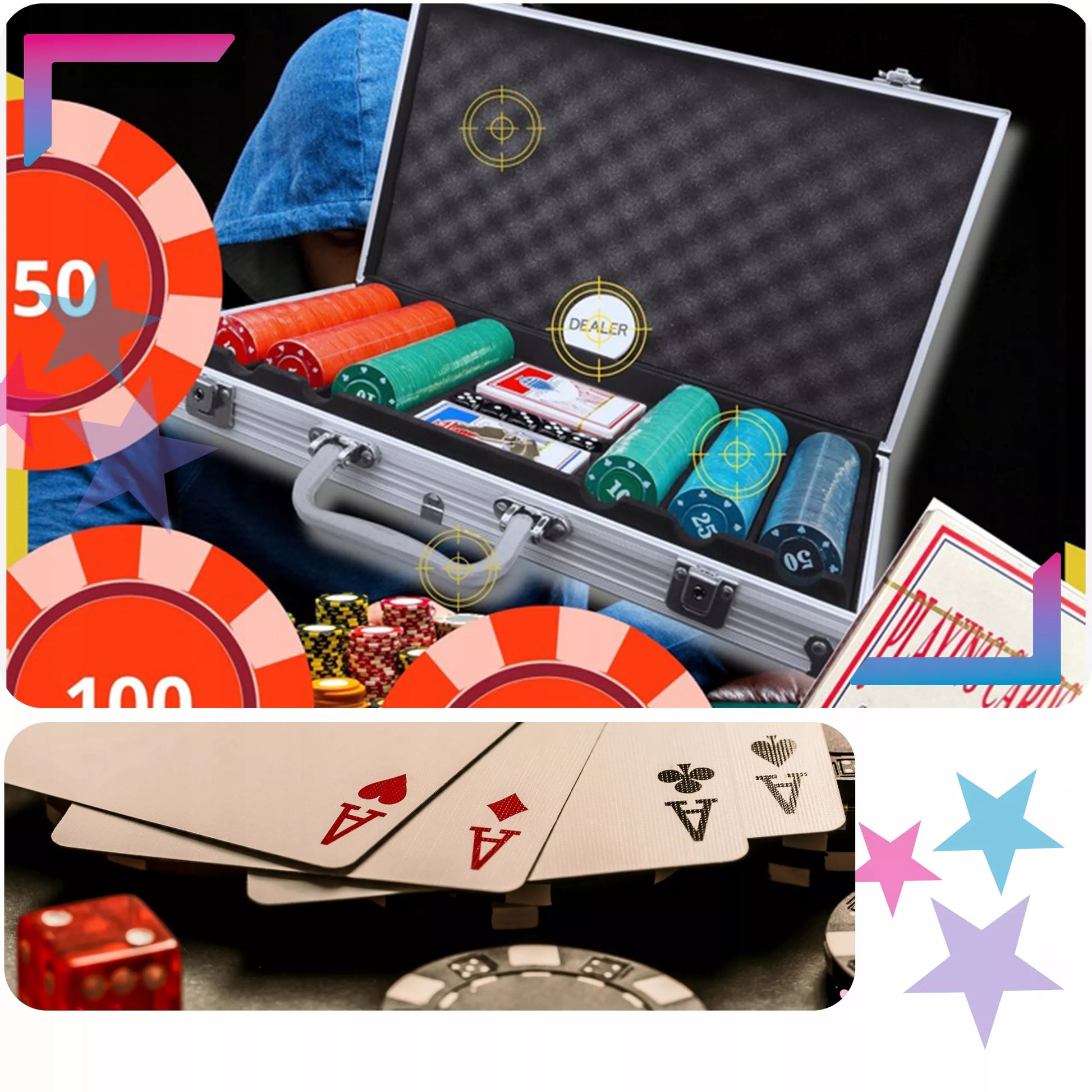 Pokerio rinkinys 300 žetonų lagamine