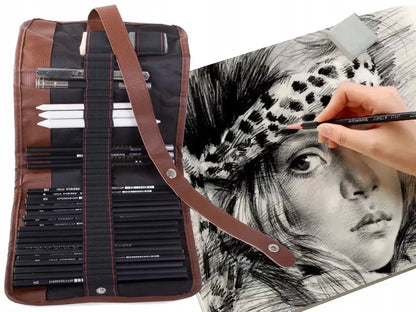 Profesionalus 29in1 eskizavimo ir piešimo rinkinys: anglis, pieštukai, maišytuvai