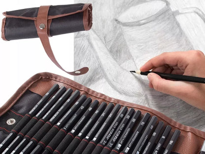 Profesionalus 29in1 eskizavimo ir piešimo rinkinys: anglis, pieštukai, maišytuvai