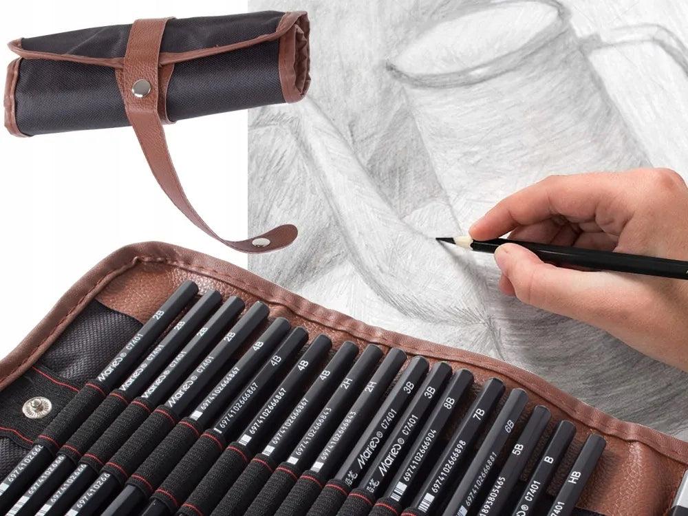 Profesionalus 29in1 eskizavimo ir piešimo rinkinys: anglis, pieštukai, maišytuvai