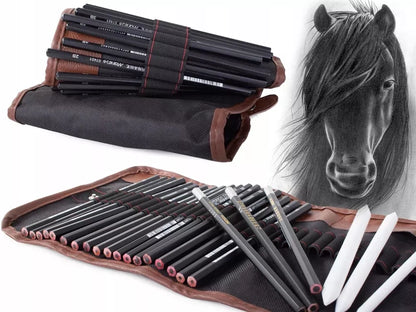 Profesionalus 29in1 eskizavimo ir piešimo rinkinys: anglis, pieštukai, maišytuvai