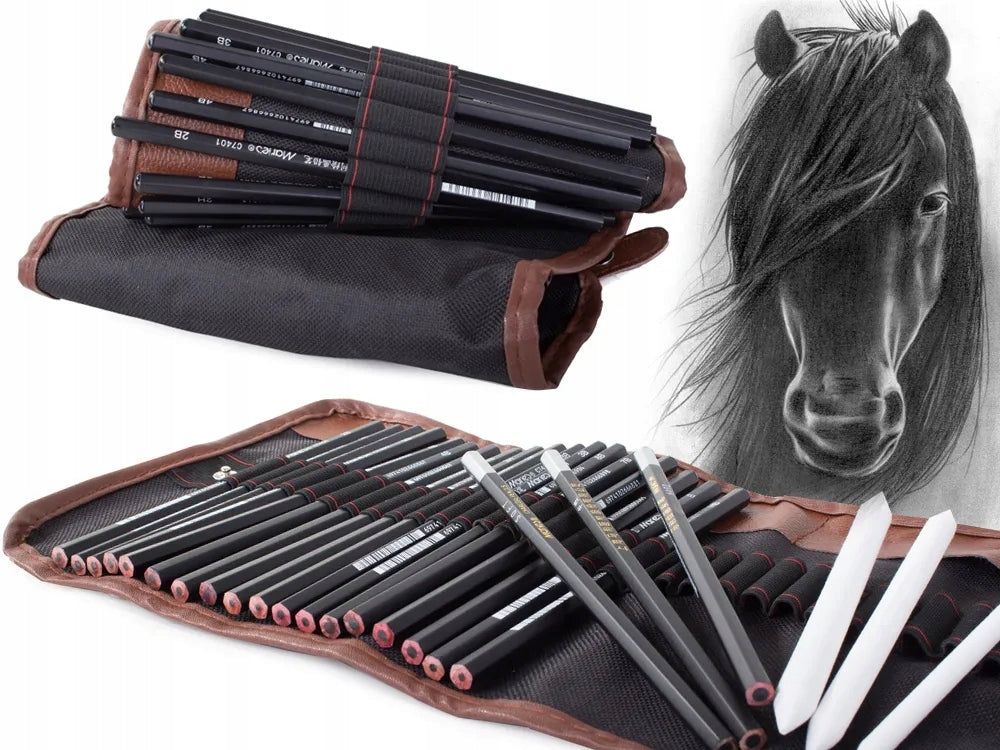 Profesionalus 29in1 eskizavimo ir piešimo rinkinys: anglis, pieštukai, maišytuvai