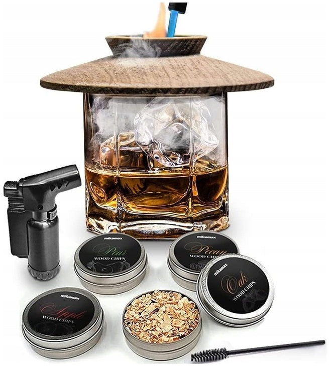 RŪKYMO RINKINYS WHISKY SMOKER + MEDIENOS DROŽLĖS - DOVANA VAIKINUI, VYrui