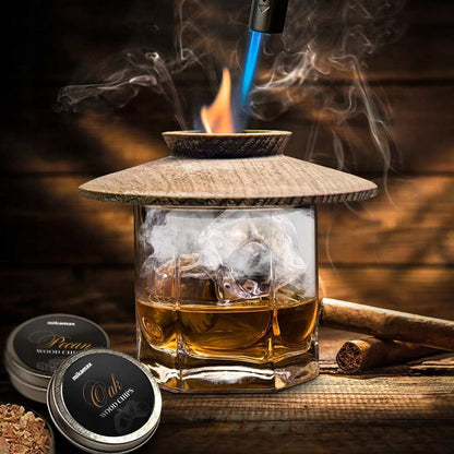 RŪKYMO RINKINYS WHISKY SMOKER + MEDIENOS DROŽLĖS - DOVANA VAIKINUI, VYrui