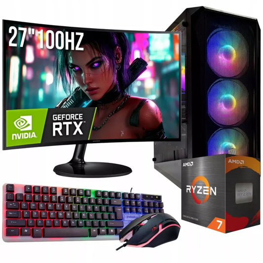 Žaidimų kompiuterių komplektas – Ryzen 7 5700X, RTX 5060 8GB, 32 GB RAM, Windows 11, 27″ 100 Hz monitorius