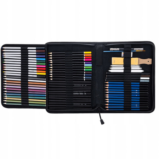 74 PIEŠTUKŲ IR KREDELIŲ RINKINYS ESKIZAVIMUI IR PIEŠIMUI, PROFESIONALUS ESKIZŲ KNYGŲ RINKINYS