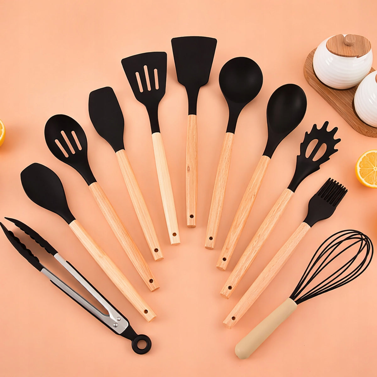 XL 12-Piece Silicone Kitchen Utensil Set with Wooden Handles