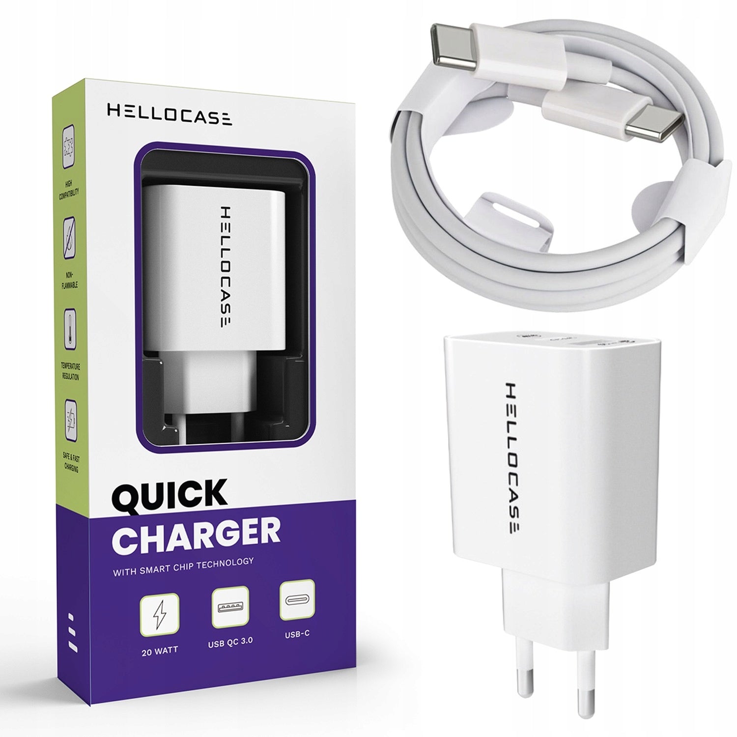 Rinkinys | Greitas sieninis USB TYPE-C įkroviklis + TYPE C laidas | PD20W 3000mA