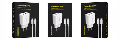 USB-C sieninis kroviklis 20W + Lightning kabelis iPhone