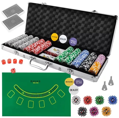 Pokerio Žetonų Rinkinys Texas Hold'em + 2 Kortų Kaladės