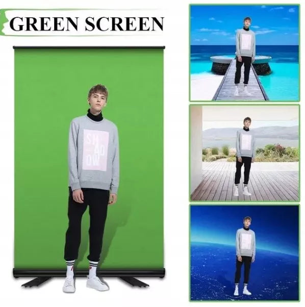 Žaliasis ekranas (green screen) fone fotografijai ir vaizdo įrašams, sulankstomas, 150 cm