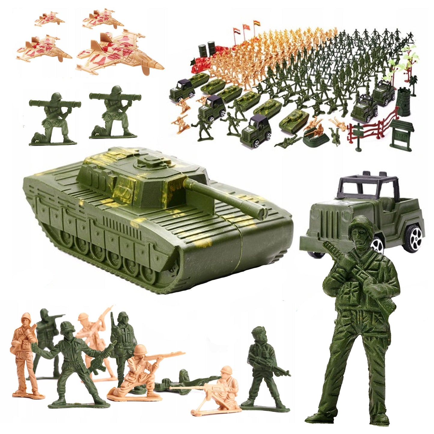 Plastikiniai kareivėliai Rinkinys 307 Elementai Figūrėlės Karinė Bazė Armija
