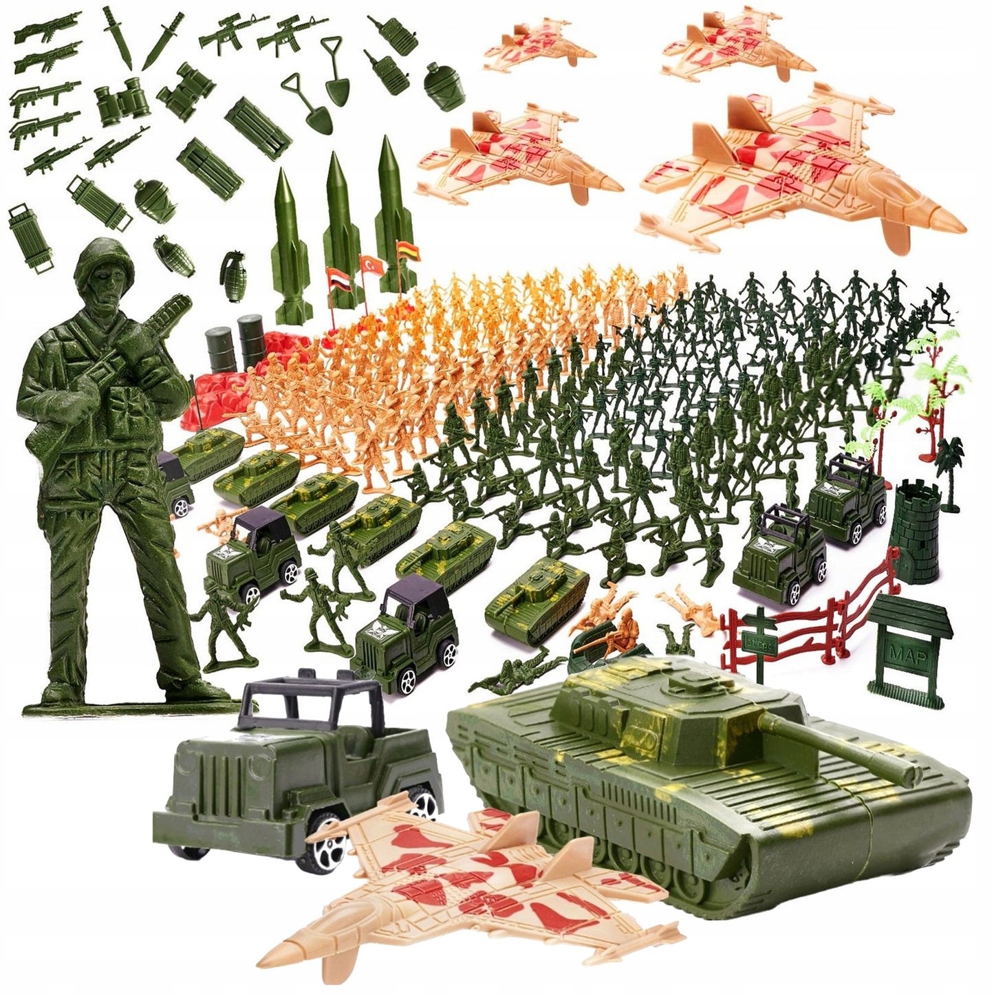 Plastikiniai kareivėliai Rinkinys 307 Elementai Figūrėlės Karinė Bazė Armija