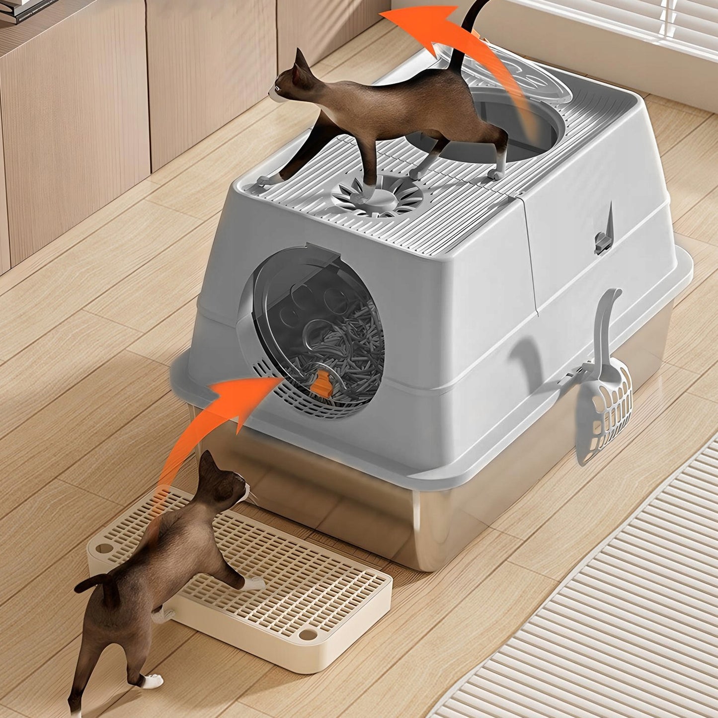 Uždara nerūdijančio plieno kačių tualeto dėžutė Higieniška, atspari kvapams, lengvai valoma