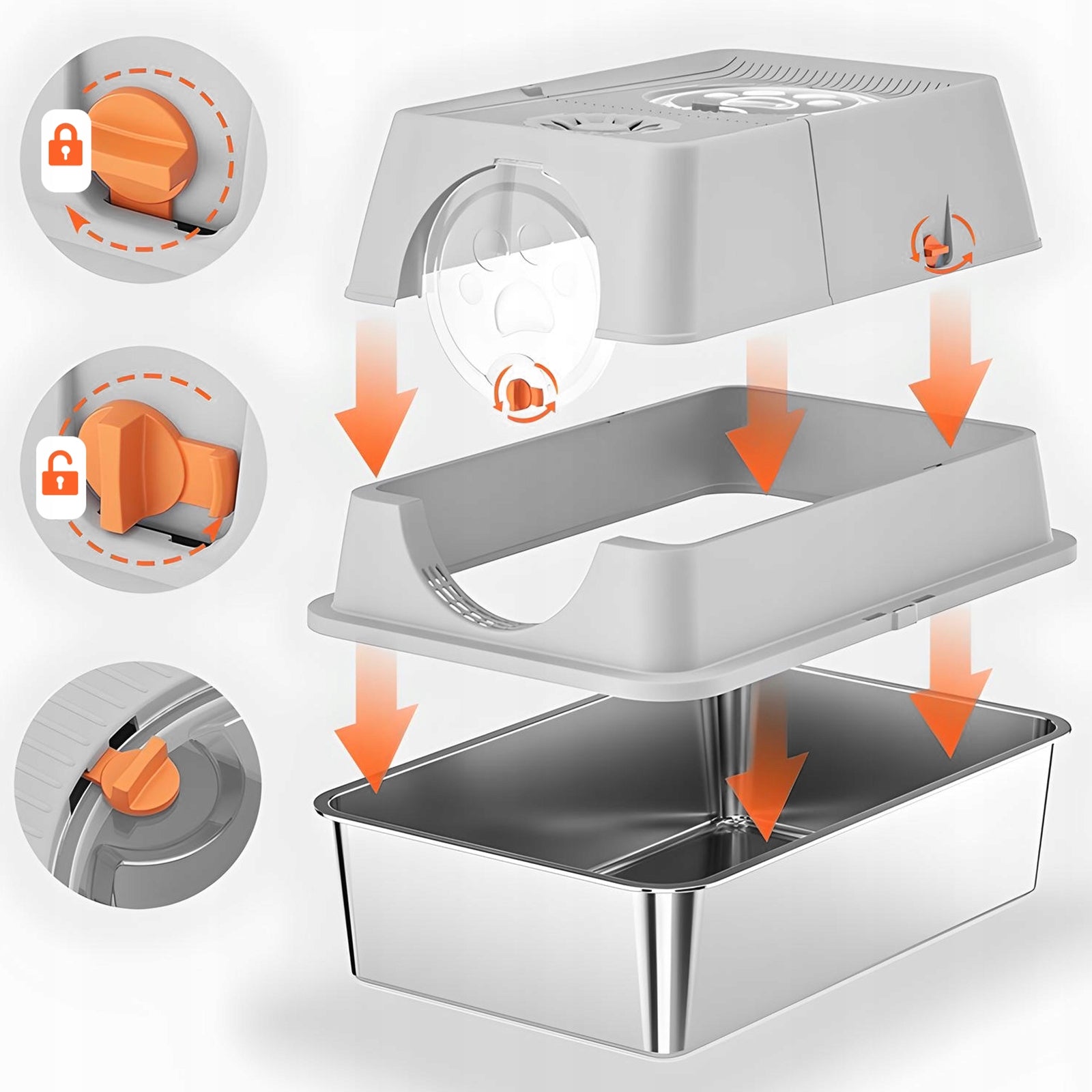 Uždara nerūdijančio plieno kačių tualeto dėžutė Higieniška, atspari kvapams, lengvai valoma