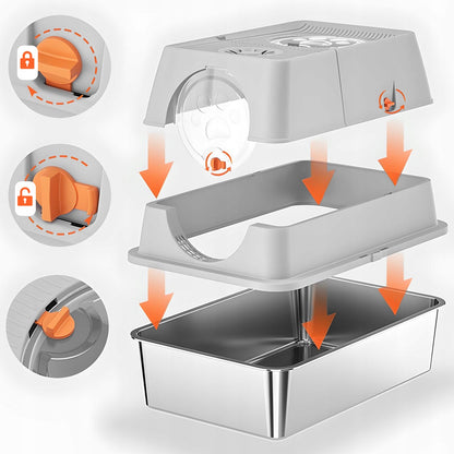 Uždara nerūdijančio plieno kačių tualeto dėžutė Higieniška, atspari kvapams, lengvai valoma