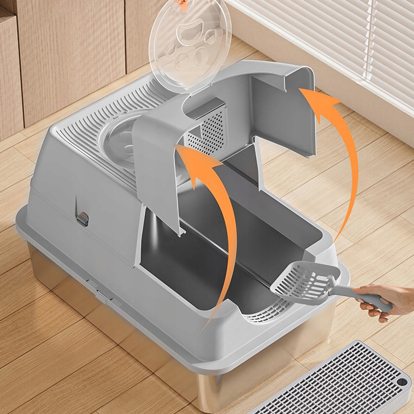 Uždara nerūdijančio plieno kačių tualeto dėžutė Higieniška, atspari kvapams, lengvai valoma