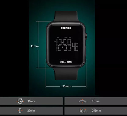 Moteriškas elektroninis sportinis laikrodis SKMEI su data, signalizacija ir apšvietimu