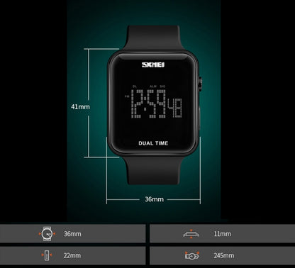 Moteriškas elektroninis sportinis laikrodis SKMEI su data, signalizacija ir apšvietimu