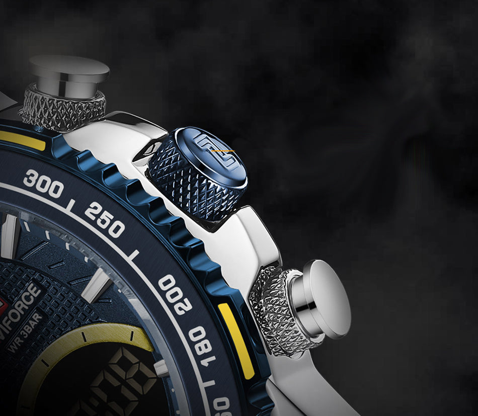 Vyriškas laikrodis NAVIFORCE LUXURY su apšvietimu, plienine apyranke, 4 spalvos