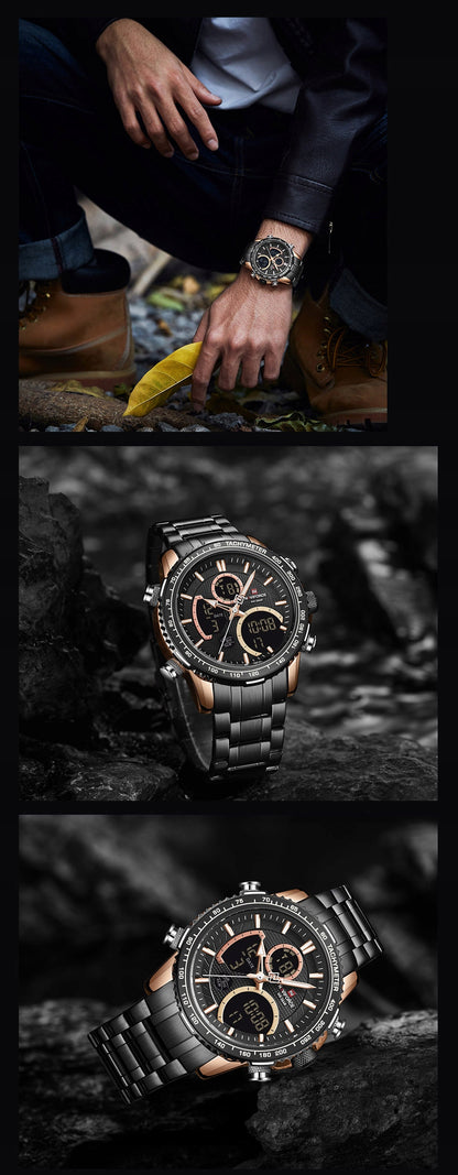 Vyriškas laikrodis NAVIFORCE LUXURY su apšvietimu, plienine apyranke, 4 spalvos