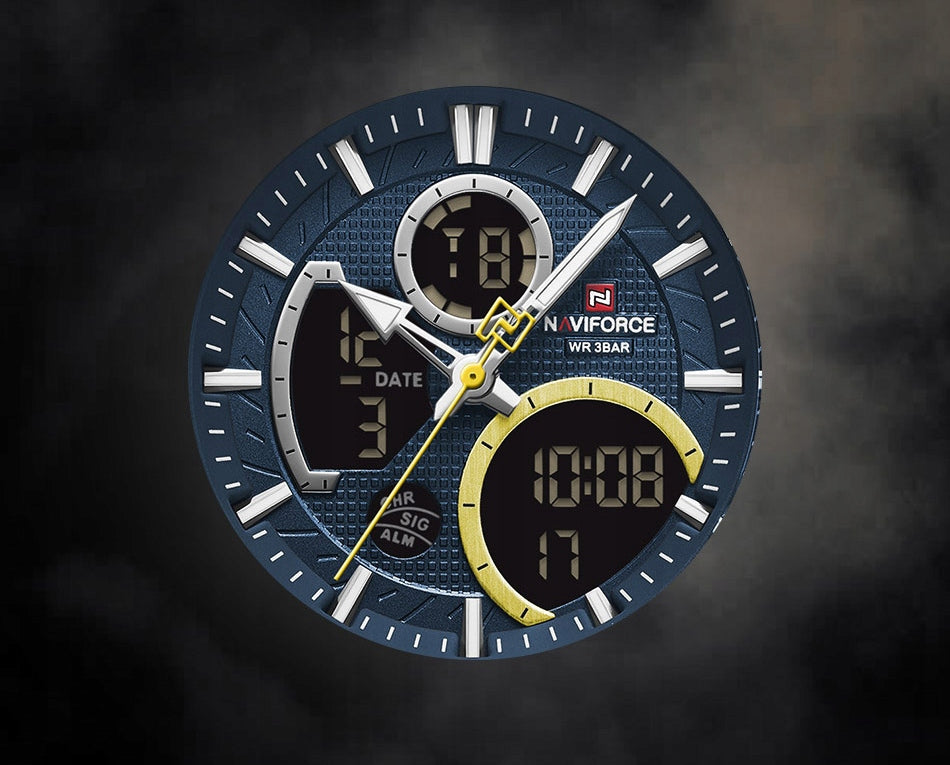 Vyriškas laikrodis NAVIFORCE LUXURY su apšvietimu, plienine apyranke, 4 spalvos